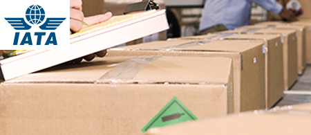 Accepting DG (Hazmat) Consignments boxes under inspection with IATA logo.