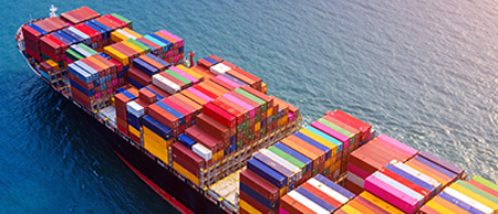 Container ship at sea.